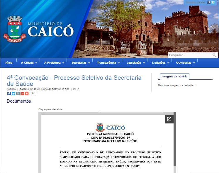 Prefeitura de Caicó realiza 4ª Convocação para Processo Seletivo da Secretaria de Saúde